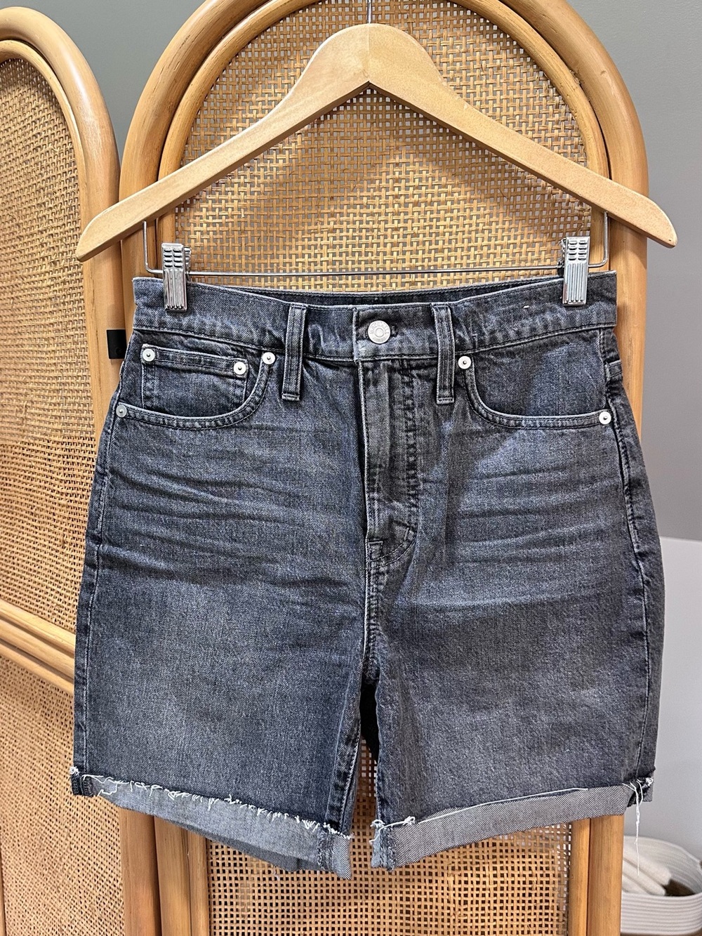 Madewell Washed Black High-Rise Denim Mid-Length (Bermuda) Shorts